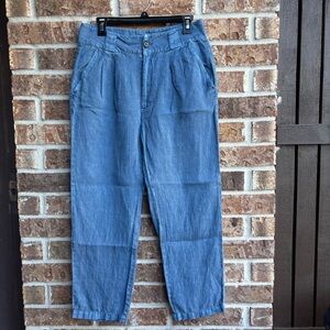 Sundance Adelaide 100% Linen Chambray Blue Pleated Lightweight Pants